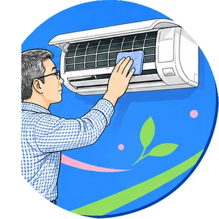壁掛けエアコンの清掃イラスト