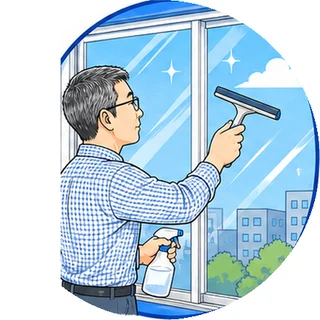 窓ガラスを清掃するイラスト